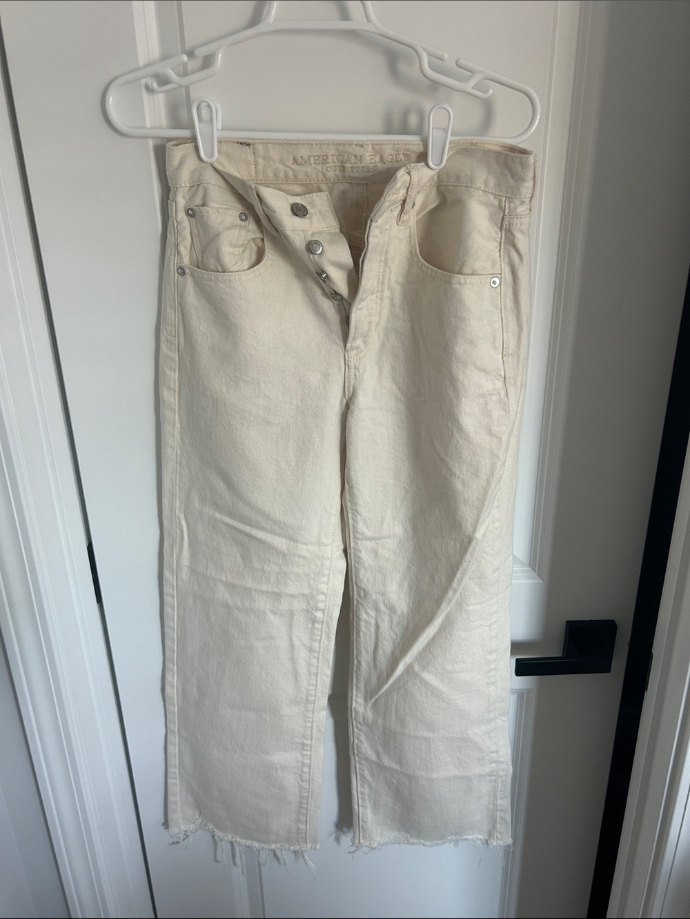 American Eagle Outfitters Cream Wide Leg Button-Fly Jeans